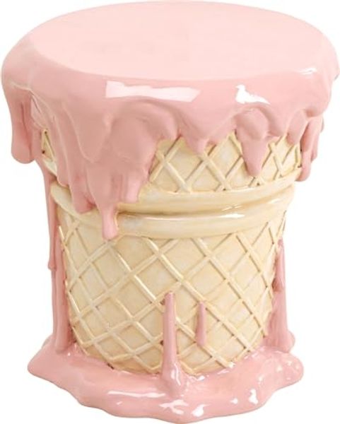 Kare Design Sitzhocker Ice Cream, Pink, Ø37 cm, EIS-Motiv, Waffel, 110kg Belastbarkeit, Hocker, Dekoobjekt, Wohnzimmer