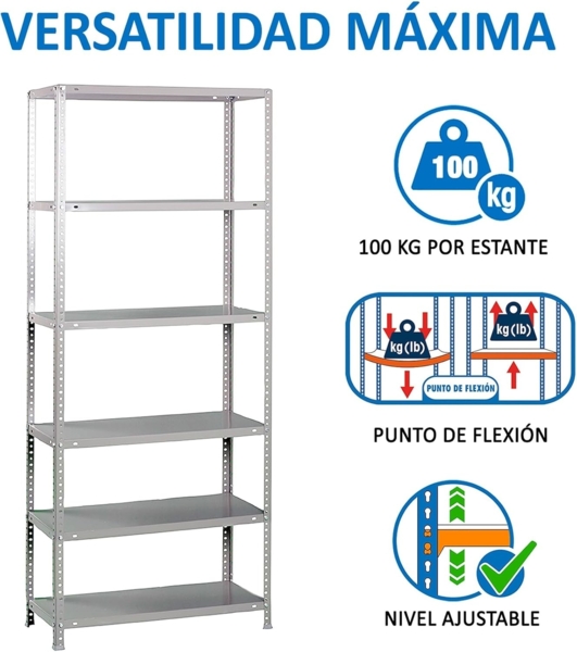 Simonrack Schwerlastregal, Lagerregal, 200 x 80 x 50 Metallregal, Kellerregal, Biegestelle 100 kg, 6 Fachböden, Galvanisiert - Comfort Bild 4