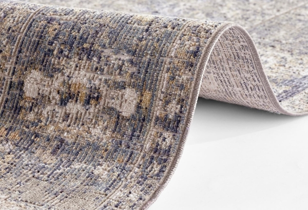 Nouristan Port Said In- & Outdoor Teppich Orientalisch – Flachgewebe Orient Muster Vintage Used Look Waschbar Wetterfest & UV-beständig für Balkon, Terrasse, Garten, Wohnzimmer – Creme Blau, 75x120 cm Bild 5