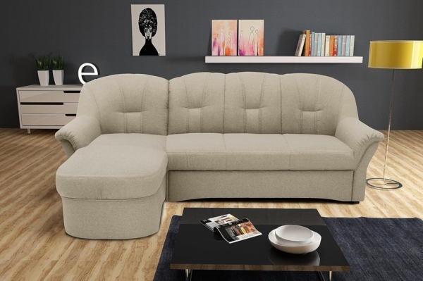 DOMO Collection Puno Ecksofa, Sofa in L-Form, Eckcouch, Sofa, Couch mit Longchair, 142x233 cm, Polstermöbel in schlamm