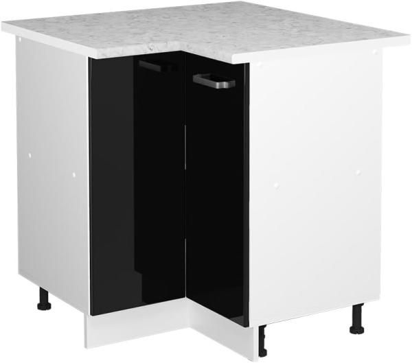 Vicco Eckschrank R-Line, Schwarz Hochglanz/Weiß, 75. 6 cm mit Arbeitsplatte