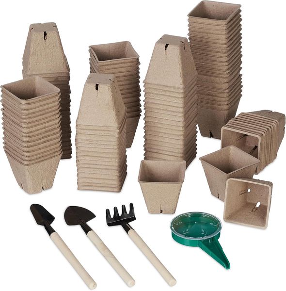 relaxdays Anzuchttopf Anzuchttöpfe 120er Set mit Werkzeug