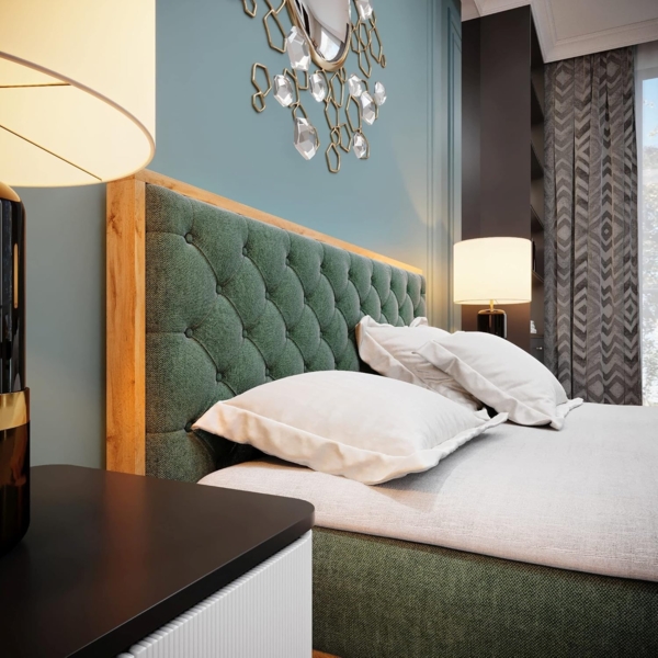 Boxspringbett Doppelbett LOFT 3 - Das perfekte Bett für Ihr Schlafzimmer. 140x200 cm Bett mit Bonellmatratze, mit Bettkasten für Bettwäsche und Topper. Bett mit Kopfteil. (LOFT 3 GRÜN, 140x200) Bild 3