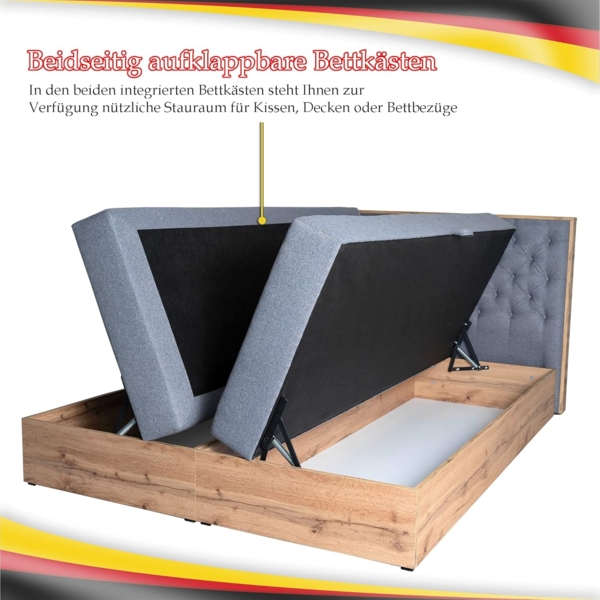 Boxspringbett Doppelbett LOFT 3 - Das perfekte Bett für Ihr Schlafzimmer. 140x200 cm Bett mit Bonellmatratze, mit Bettkasten für Bettwäsche und Topper. Bett mit Kopfteil. (LOFT 3 GRÜN, 140x200) Bild 5