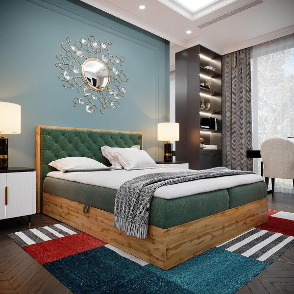 Boxspringbett Doppelbett LOFT 3 - Das perfekte Bett für Ihr Schlafzimmer. 140x200 cm Bett mit Bonellmatratze, mit Bettkasten für Bettwäsche und Topper. Bett mit Kopfteil. (LOFT 3 GRÜN, 140x200) Bild 1