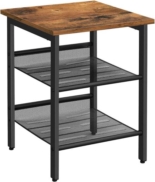 Vasagle Beistelltisch, Nachttisch mit 2 verstellbaren Gitterablagen, Couchtisch im Industrie-Design, für Wohnzimmer, Schlafzimmer, Flur, Büro, stabil, einfacher Aufbau, Vintage, dunkelbraun von Songmics LET23X