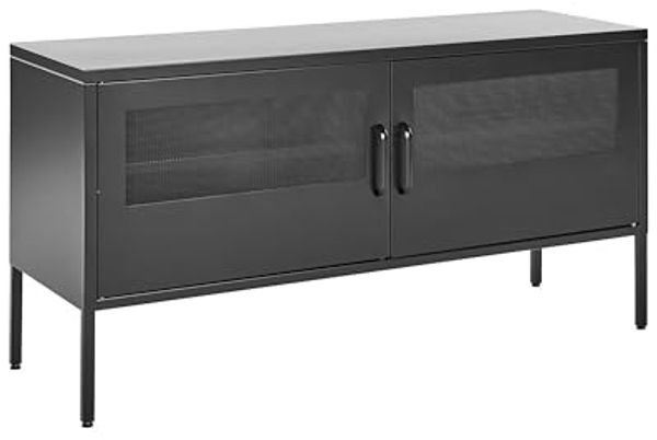 Schrank mit 2 durchsichtigen Gittertüren, 2 Regalböden & 2 Griffen, Stahl, 40 x 118 x 60 cm, Schwarz
