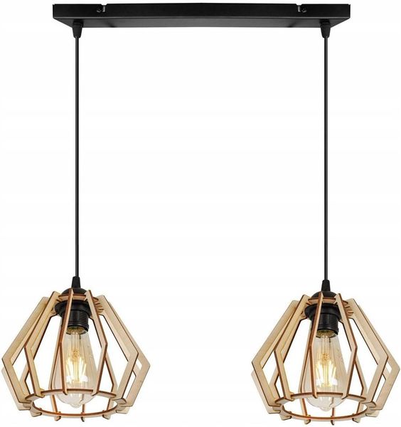 Light-Home Timber Hängelampe aus Holz und Metall - Esstischlampe Industrial für Kuche und Esszimmer - Pendelleuchte über Esstisch Schwarz/Braun - 2 - Flammig Längs