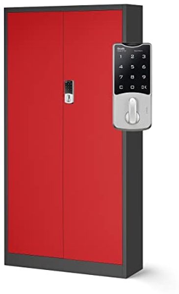 Aktenschrank mit Zahlenschloss 'C003' und Flügeltüren, Stahlblech anthrazit/ rot, 185 x 90 x 45 cm