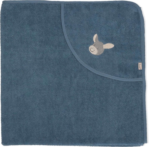 Sterntaler Baby Jungen Badetuch Baby GOTS Emmi - Badeponcho Baby, Kapuzenhandtuch, Badehandtuch Kinder mit Eselmotiv - Bio - graublau Bild 1