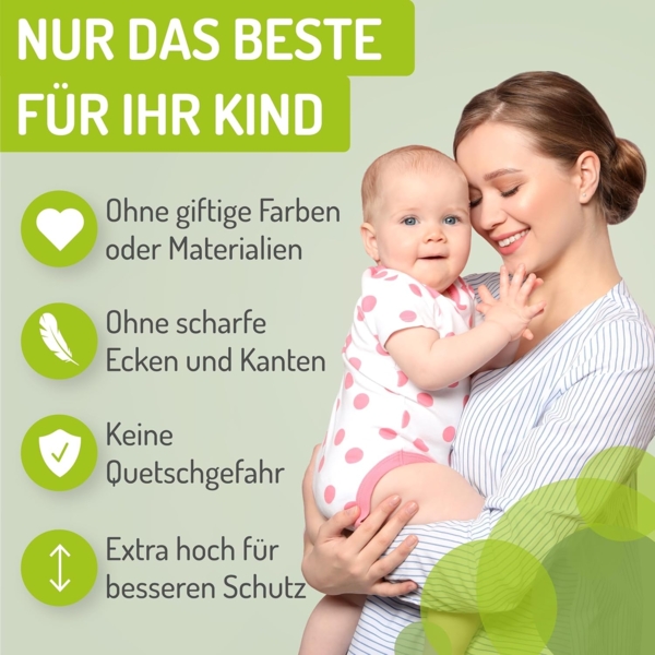 BOMI Treppengitter für Kinder Miko PEFC geprüftes Buchenholz | Ohne Bohren | 90° Stop |Kinderschutzgitter Holz öffnet in beide Richtungen | Tür- & Treppenschutzgitter Baby Hund | Breite: 123-131 cm Bild 6