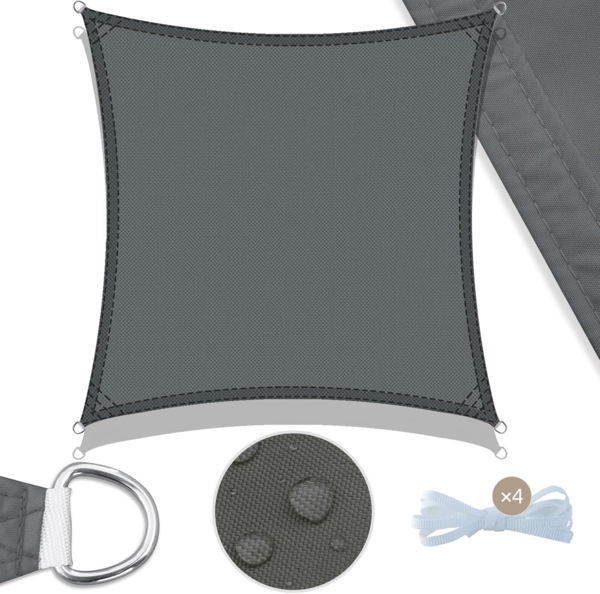 UMI Sonnensegel Wasserdicht 4x4 m Rechteckig Sonnenschutz Wetterschutz PES Polyester Segel Baldachin 95% UV Schutz mit Seilen für Garten Balkon Terrasse- Anthrazit Bild 2