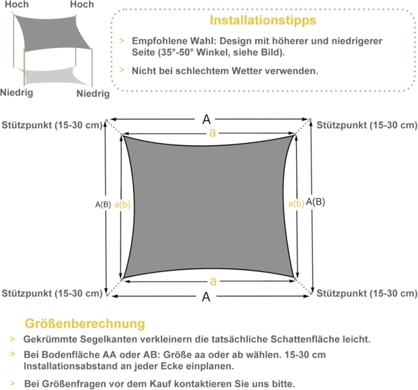 UMI Sonnensegel Wasserdicht 4x4 m Rechteckig Sonnenschutz Wetterschutz PES Polyester Segel Baldachin 95% UV Schutz mit Seilen für Garten Balkon Terrasse- Anthrazit Bild 5