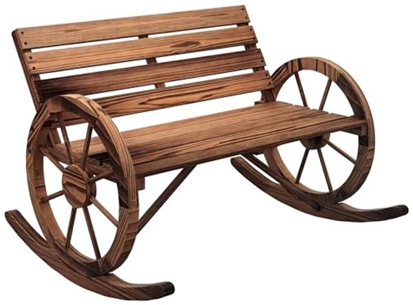 Outsunny Schaukelstuhl Schaukelbank aus Holz, Schwingbank mit Armlehne, 2 Sitzer (Holzbank, 1 St), bis 240 kg belastbar, Verkohlt, 105 x 88 x 74 cm
