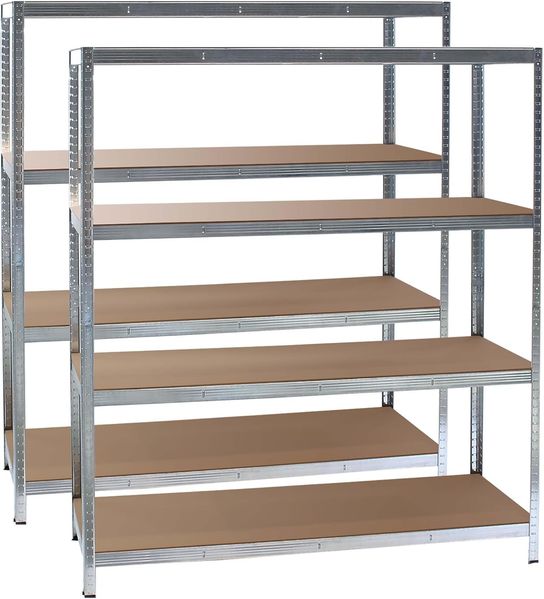 Wiltec Set 2X Schwerlastregal 160 x 60 x 180 cm, 175kg/Ablage, Steckregal verzinkt aus Stahl, Lastenregal mit 4 Ablagen, Werkstattregal