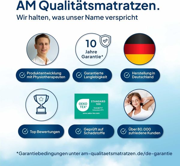 AM Qualitätsmatratzen Deluxe Taschenfederkernmatratze 160x220 cm H5 24cm - Made in Germany & Oeko TEX Siegel - Federkernmatratze 160x220 mit 1000 Federn & Lyocell Bezug - 7 Zonen Matratze 160x220 H5 Bild 9