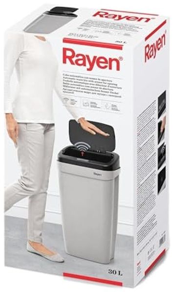 Rayen Automatischer Eimer mit Öffnungssensor, Grau, Schwarz, 63,5 x 33,5 x 25 cm