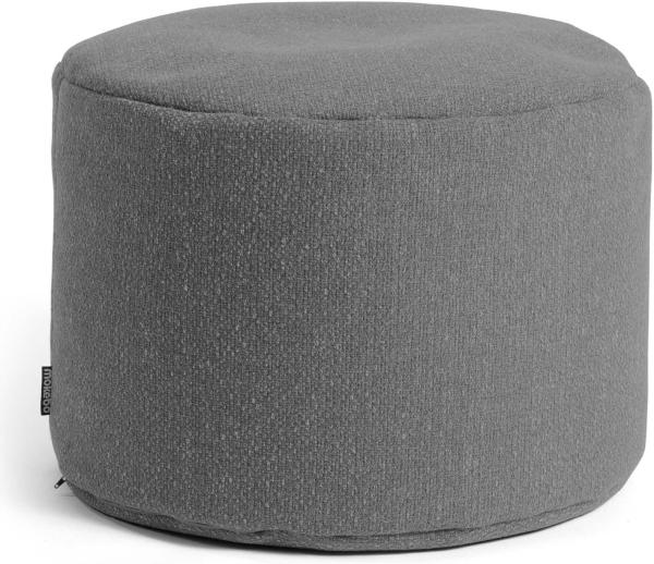 mokebo® Nachhaltiger Indoor Pouf 'Der Ruhepouf', aus Recyclingstoff, runder Sitzpouf & Beistelltisch mit EPS-Perlen Füllung, Made in Germany | Recyclingstoff in Grau