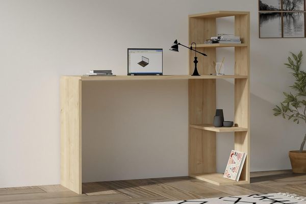 Modern Study Desk, Oak Color, 121 x 51 x 75 cm | 100% Melamine Coated Particle Board, 18 mm Thick | Wall-Mountable, Scandinavian Design for Home & School