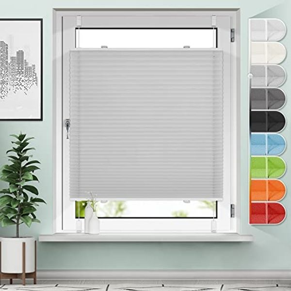 Sanfree Plissee Klemmfix Plisseerollo ohne Bohren Hellgrau B45 x H120cm inkl. Klemmträger Blickdicht und lichtdurchlässig Jalousie Faltrollo Sichtschutz und Sonnenschutz Rollo für Fenster & Tür