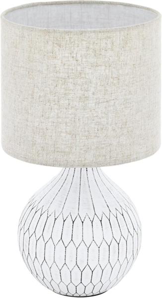 Eglo 99332 Tischleuchte BELLARIVA 3 Keramik weiß, Textil, Leinen hellbraun E27 1X40W H:36cm Ø:20cm mit Kabelschalter