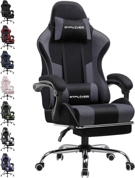 GTPLAYER Bürostuhl Gaming Stuhl Stoff Sessel Ergonomischer Gamer Stuhl mit Fußstütze, Kopfstütze Lendenkissen, Gepolstert Gaming Chair, Drehsessel