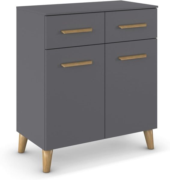 rauch Aditio Box, Kommode, 2-türig, 2 Schubladen, Massivholz-Fuß, mit Softclose-Funktion, Farbe Grau metallic, BxHxT 80x92x44cm
