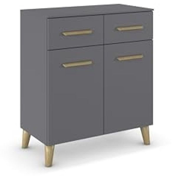 rauch Aditio Box, Kommode, 2-türig, 2 Schubladen, Massivholz-Fuß, mit Softclose-Funktion, Farbe Grau metallic, BxHxT 80x92x44cm