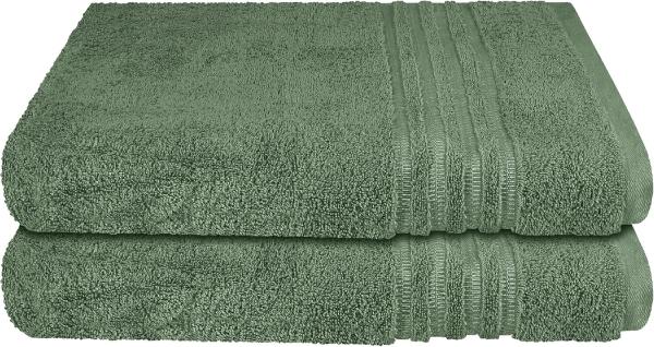 Schiesser Frottier Duschtücher Milano im 2er Set aus Flauschiger, hautfreundlicher Baumwolle, Made IN Green, Farbe:Dunkelgrün, Größe:70x140 cm