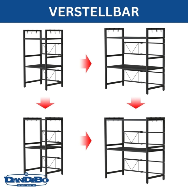 DanDiBo Verstellbares Mikrowellenregal 3 Stufig 40-64 cm Mikrowellen Regal 96614 Stehend Mikrowellenständer Küchenregal Bild 3