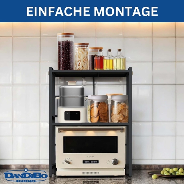 DanDiBo Verstellbares Mikrowellenregal 3 Stufig 40-64 cm Mikrowellen Regal 96614 Stehend Mikrowellenständer Küchenregal Bild 5