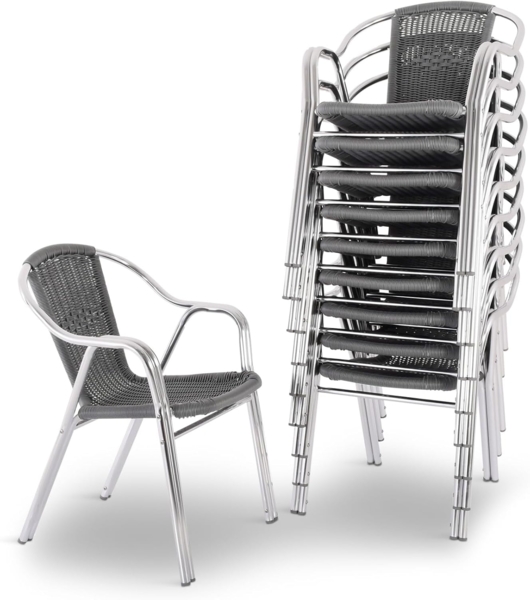 Raburg Bistrostuhl Outdoor-Stapelstuhl mit Armlehnen, Polyrattan, Alugestell, Vita (Set, 10 St), hochwertiges Doppelrohr-Aluminium-Gestell, bis 150 kg