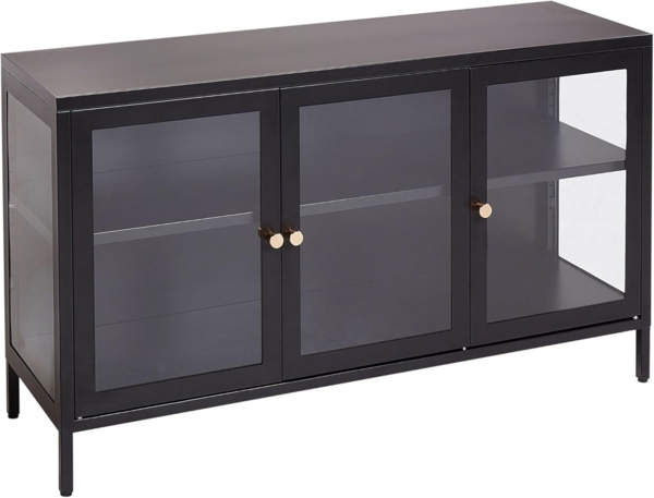 Sideboard Metall Glas schwarz 3 Türen NEWPORT