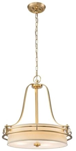 Quoizel QZ-GOTHAM-P-BB Hängeleuchte Gotham E27 100W Stahl, Glas, Schirm creme; Messing gebürstet L:58. 4cm B:58. 4cm Ø58. 4cm dimmbar höhenverstellbar