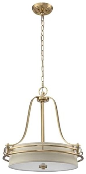 Quoizel QZ-GOTHAM-P-BB Hängeleuchte Gotham E27 100W Stahl, Glas, Schirm creme; Messing gebürstet L:58. 4cm B:58. 4cm Ø58. 4cm dimmbar höhenverstellbar Bild 2