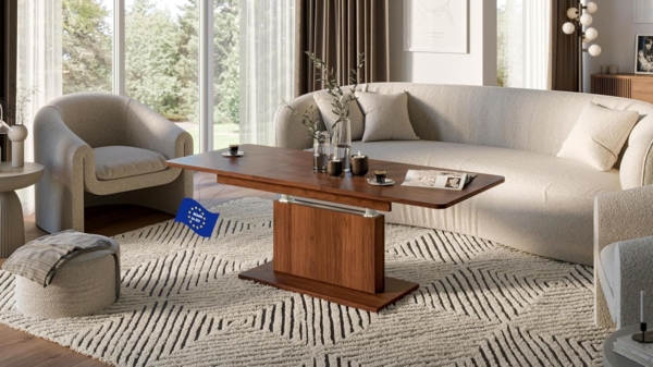 designimpex Couchtisch DC-1 Tisch Nussbaum höhenverstellbar ausziehbar, Funktionstisch, Wohnzimmertisch, Tisch, Esstisch, Sofatisch