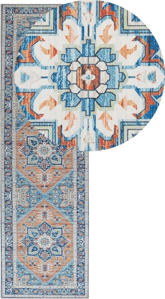 Teppich blau orange orientalisches Muster 60 x 200 cm Kurzflor RITAPURAM