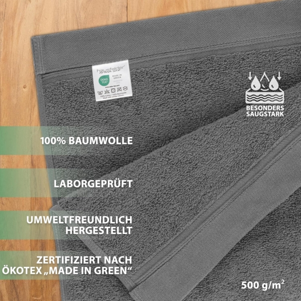 Hausfelder Saunatuch Premium Saunatücher 2er Set (Grau, 2 Saunatücher, 80x200 cm), (2-St), hautfreundlich, saugstark, 100 % Baumwolle Bild 3