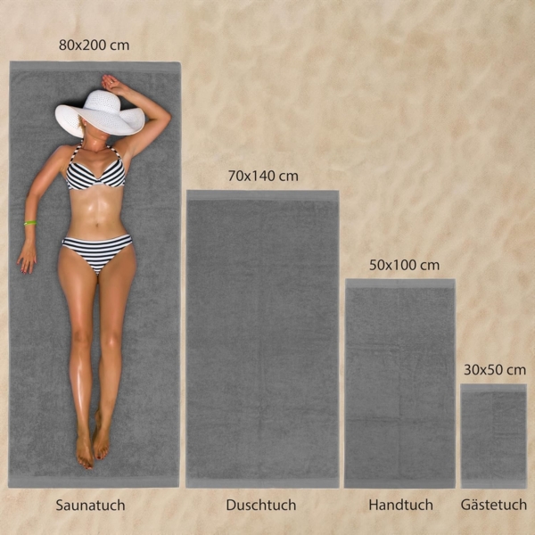 Hausfelder Saunatuch Premium Saunatücher 2er Set (Grau, 2 Saunatücher, 80x200 cm), (2-St), hautfreundlich, saugstark, 100 % Baumwolle Bild 2