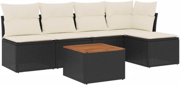vidaXL 6-tlg. Garten-Sofagarnitur mit Kissen Schwarz Poly Rattan 3223599