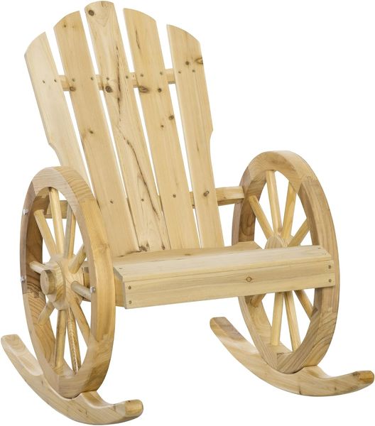 Outsunny Schaukelstuhl, Rustikaler Relaxstuhl, Gartenstuhl mit Rollen-Design, Schwingsessel, Massivholz, Naturholz, 68 x 88 x 92 cm