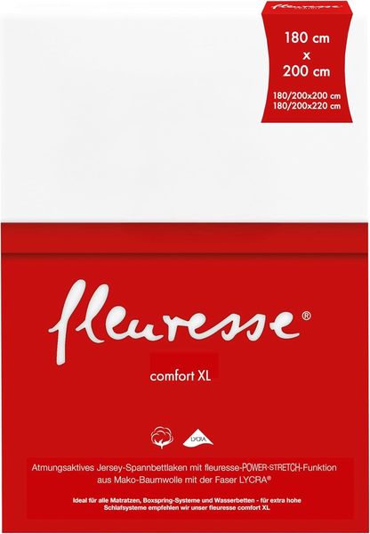fleuresse 1119 XXL Jersey Stretch Spannbetttuch (96 Prozent Baumwolle, 4 Prozent Elasthan), mit Rumdumgummizug, Ökotex 100, für Matratzen bis 40 cm Höhe, 180x200 - 200x220 cm, weiß Bild 8