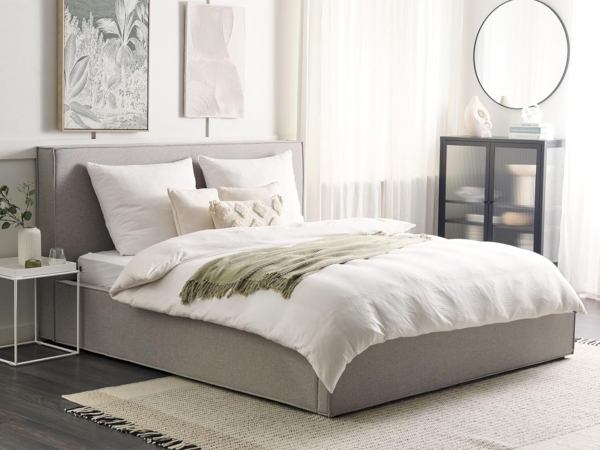 Bett mit Stauraum MOISSAC 180 x 200 cm Stoff Hellgrau Bild 2