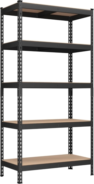 SONGMICS Schnelle Montage, Schwerlastregal, Standregal, Lagerregal, Küchenregal, Regal, 5 Ablagen, 45 x 90 x 180 cm, bis 875 kg belastbar, für Keller, Küche, Arbeitszimmer, schwarz GLR450B01