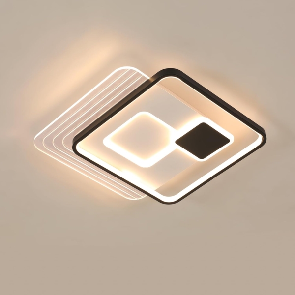 Comely LED Deckenlampe Quadrat 45x45 cm 37W Dimmbar mit Fernbedienung Acryl Deckenleuchte Schwarz Weiß Modern für Wohnzimmer Schlafzimmer Küche Flur Innenbeleuchtung