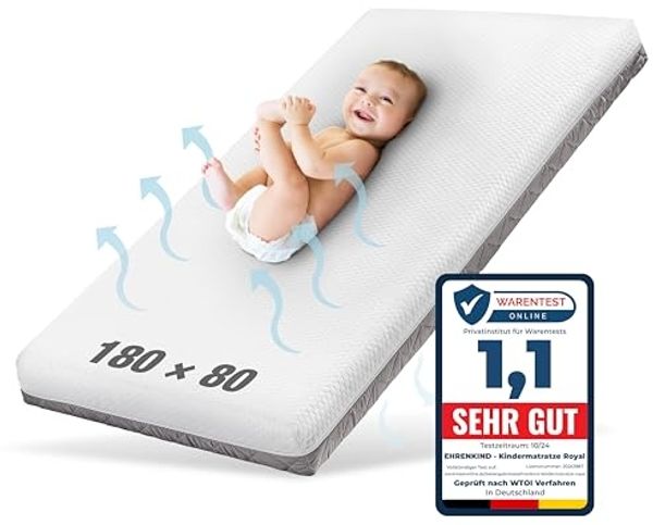 Ehrenkind® Kindermatratze Royal | Baby Matratze 80x180 | Babymatratze 80x180 mit innovativem 3D Mesh und Hygiene Tencel Bezug wasserdicht + luftdurchlässig