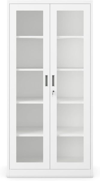 Aktenschrank C012 Glasvitrine Büroschrank Universalschrank Flügeltürschrank Stahlblech Pulverbeschichtung abschließbar 185 x 90 x 40 cm (weiß/weiß)