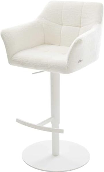 Barstuhl Yulo-Flex Bouclé Soft Beige Drehfuß höhenverstellbar Metall Weiß