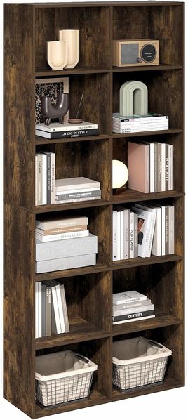 Furinno Basic 12-Würfel Offenes Regal-Bücherregal, Bücherregal, Aufbewahrungsorganizer, 30 x 80 x 180 cm, Amber Pine
