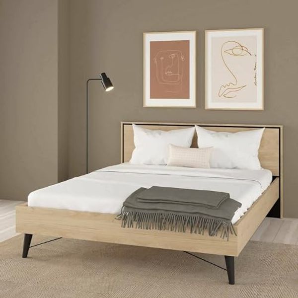 Dmora - Doppelbett Cybele, Struktur des Container-Betts, Sommier mit Verkleidung, Matratzenhalterstruktur, 207x193 h91 cm, helle Eiche